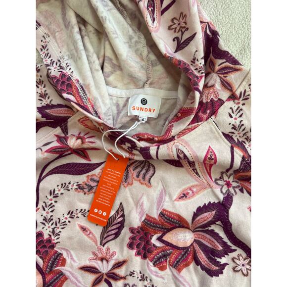 Sundry Pink Purple Floral Paisley Soft Hoodie Pullover Size 0 XS NWT - Picture 3 of 4